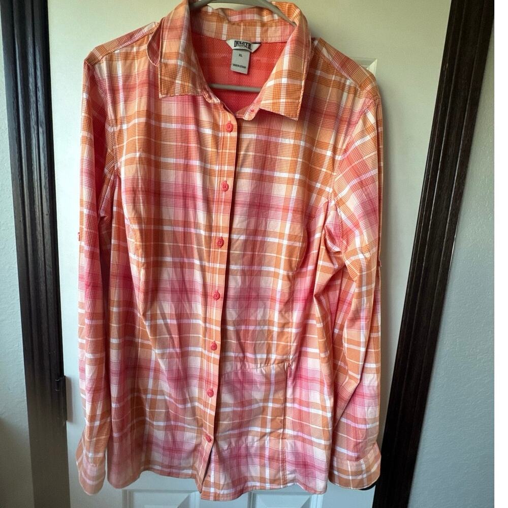 Duluth Trading Co. Plaid Long Sleeve Women’s XL Coral Pink Button-Down Outdoor